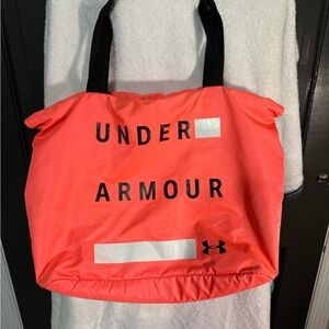 Under Armour Large Tote Bag Neon Coral Black Gym Travel Shoulder Bag